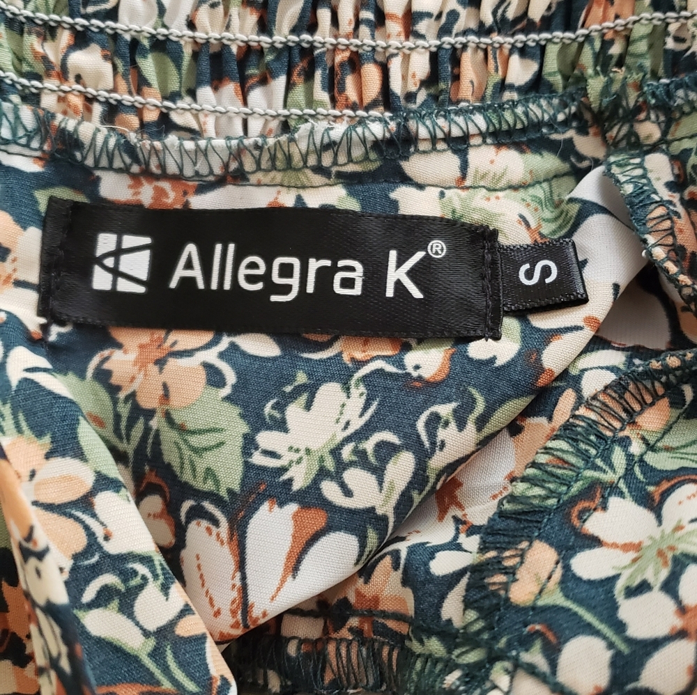 Allegra K Floral 3/4 Bell Sleeves Smocked Belted Flare Ruffle Dress Size S - Picture 14 of 16